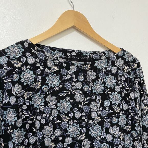 J Jill Luxe Supima Boat Neck Floral Tee Top Size LP Black Dark Cottagecore - Picture 3 of 7